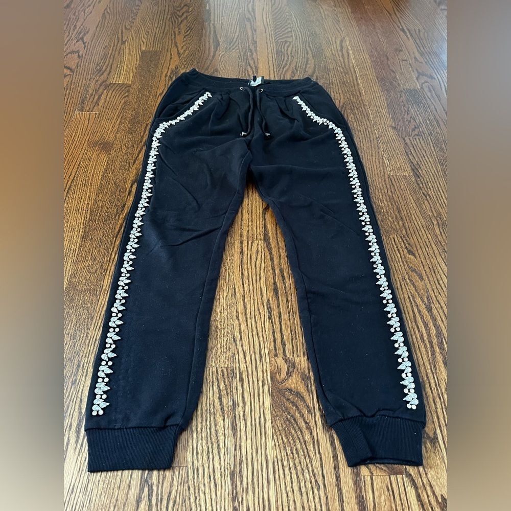 Hemant & Nandita Size XS Bejeweled Black Sweatpant Joggers High Rise Embellished